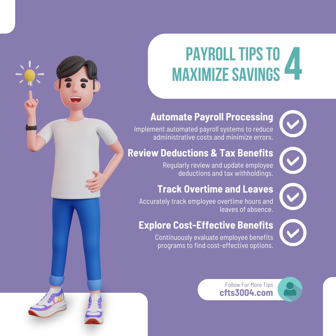 Effective payroll management is crucial for a business's financial health, ensuring accurate compensation for employees while minimizing costs and legal risks. 
#PayrollTips
#FinancialWisdom
#CostSavings
#SmartFinance
#PayrollEfficiency
#TaxSavings
#FinancialStability