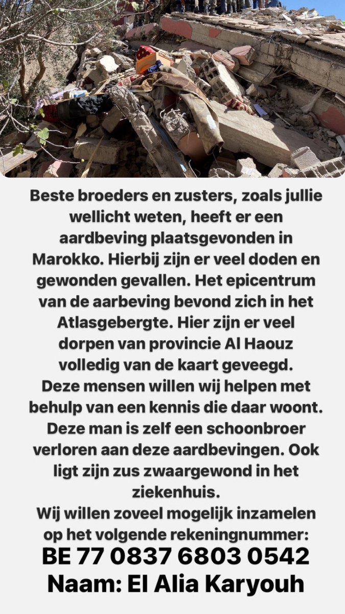zzyasz's tweet photo. We willen zoveel mogelijk inzamelen voor de families in nood in Marokko. Retweet aub!! https://t.co/1E3P1XqX7k