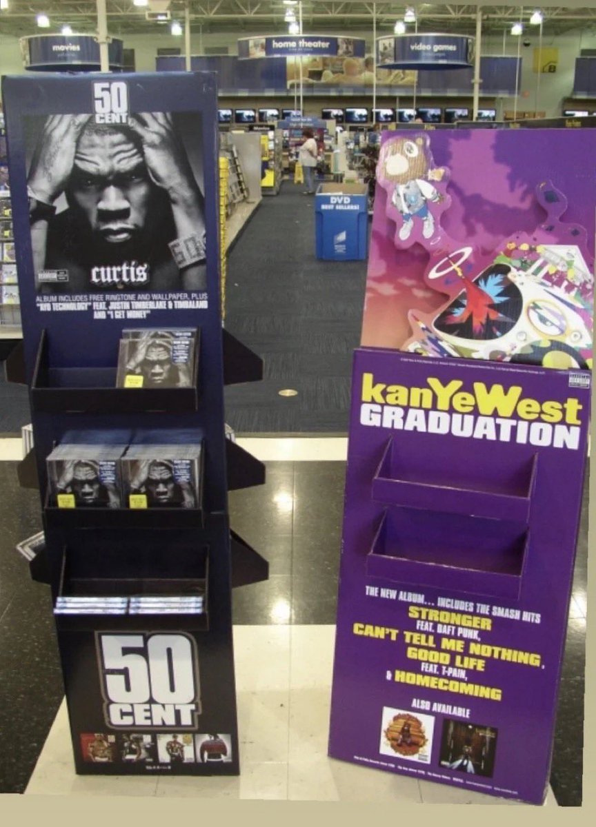AuxGod_'s tweet photo. 16 years ago, Kanye West &amp; 50 Cent went toe to toe releasing albums on the same day…“if Mr. West outsells me, I won’t put out any more albums.. I’ll retire”. “Graduation” sold 957K first week “Curtis” sold 691K 📈 https://t.co/3YrTdYf3cO