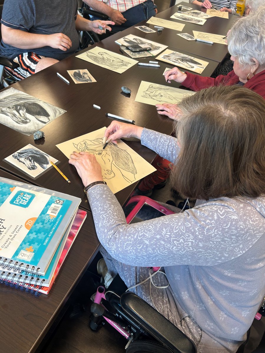 NorwichSprings's tweet photo. We are so grateful for our collaboration with The Community Studio for holding a guided fine arts class at our campus once a month. For this month's project, our residents worked on shading these beautiful horse drawings! 🎨 🐴 

#SeniorLiving #LiveWithTrilogy #ArtsandCrafts https://t.co/SRjv9TeTmB