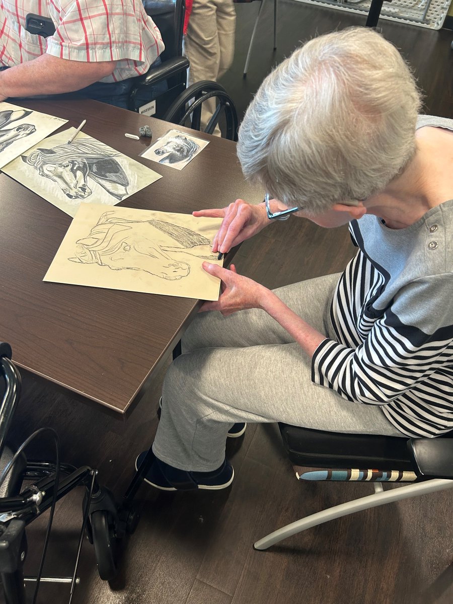 NorwichSprings's tweet photo. We are so grateful for our collaboration with The Community Studio for holding a guided fine arts class at our campus once a month. For this month's project, our residents worked on shading these beautiful horse drawings! 🎨 🐴 

#SeniorLiving #LiveWithTrilogy #ArtsandCrafts https://t.co/SRjv9TeTmB