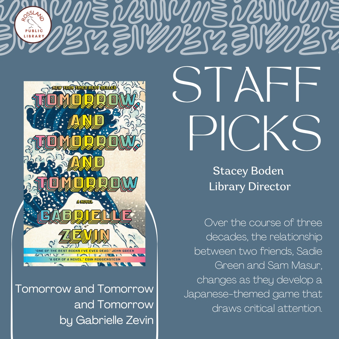 Stacey recently read 'Tomorrow and Tomorrow and Tomorrow' by Gabrielle Zevin.
She loved this book for its character driven narrative and 90s nostalgia!