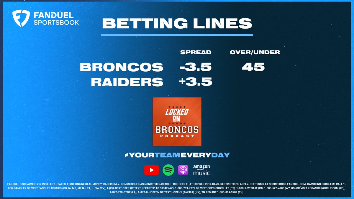 LockedOnBroncos's tweet photo. Our @FDSportsbook preview of #LVRvsDEN
#BroncosCountry - you taking the over or under in this one? https://t.co/8PbOb7ItLV