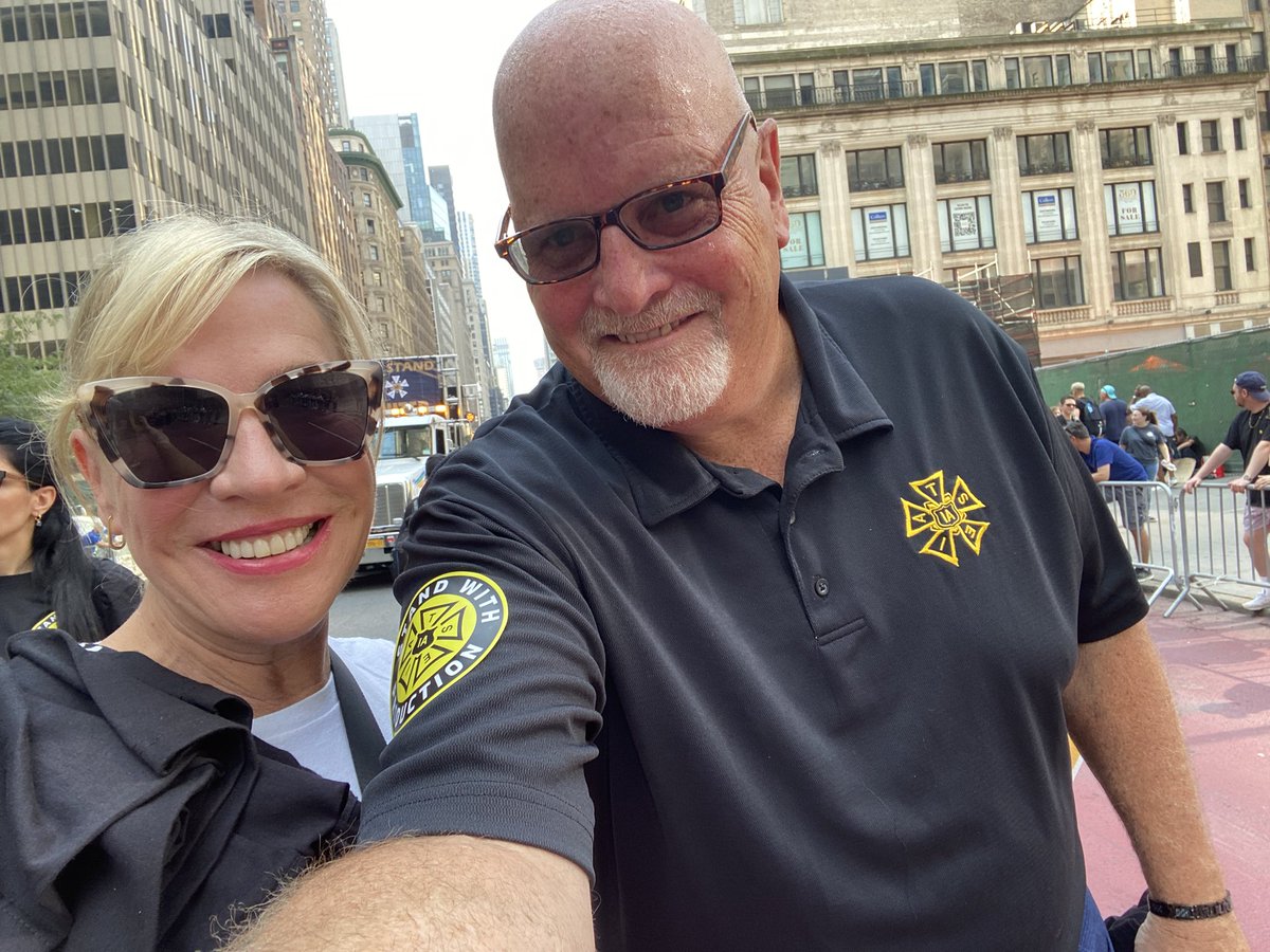 NYC Labor Parade! My wife Emily and I walking with the  IATSE International and  the newly formed IATSE Production Workers Guild Local 111 contingent up 5th Avenue NYC !