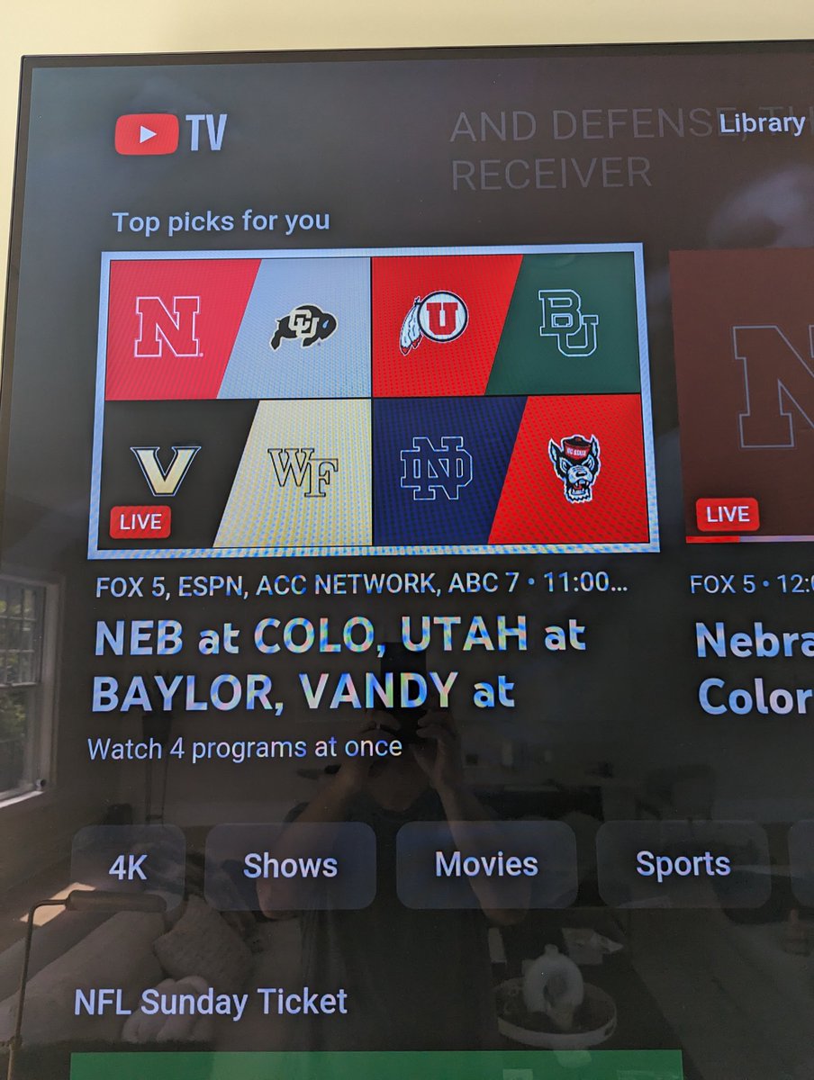 ChrisPolos's tweet photo. New YoutubeTV feature..offering 4 games in one feed. It's amazing.  Am curious how this impacts ad measurement..#youtubetv https://t.co/QRAShKpLkA