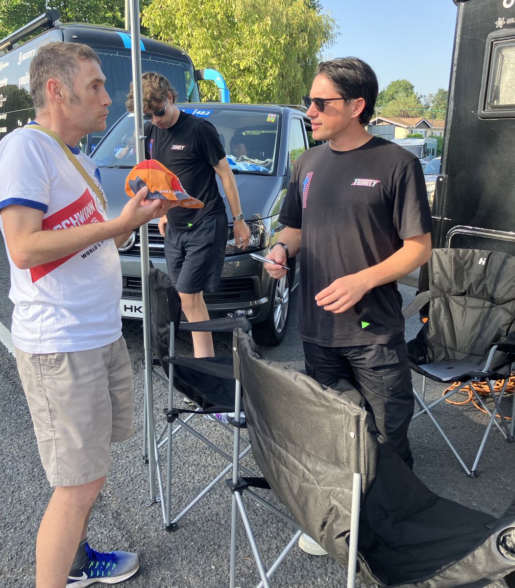 3speeders's tweet photo. Nothing better for #stroke recovery than being surrounded by 🚴 ⁦@TourofBritain⁩ &amp; meeting the fab ⁦@Petekennaugh⁩ Thank you for the chat &amp; signing my #isleofman #cycle360 cap https://t.co/VqNyBjFhOY