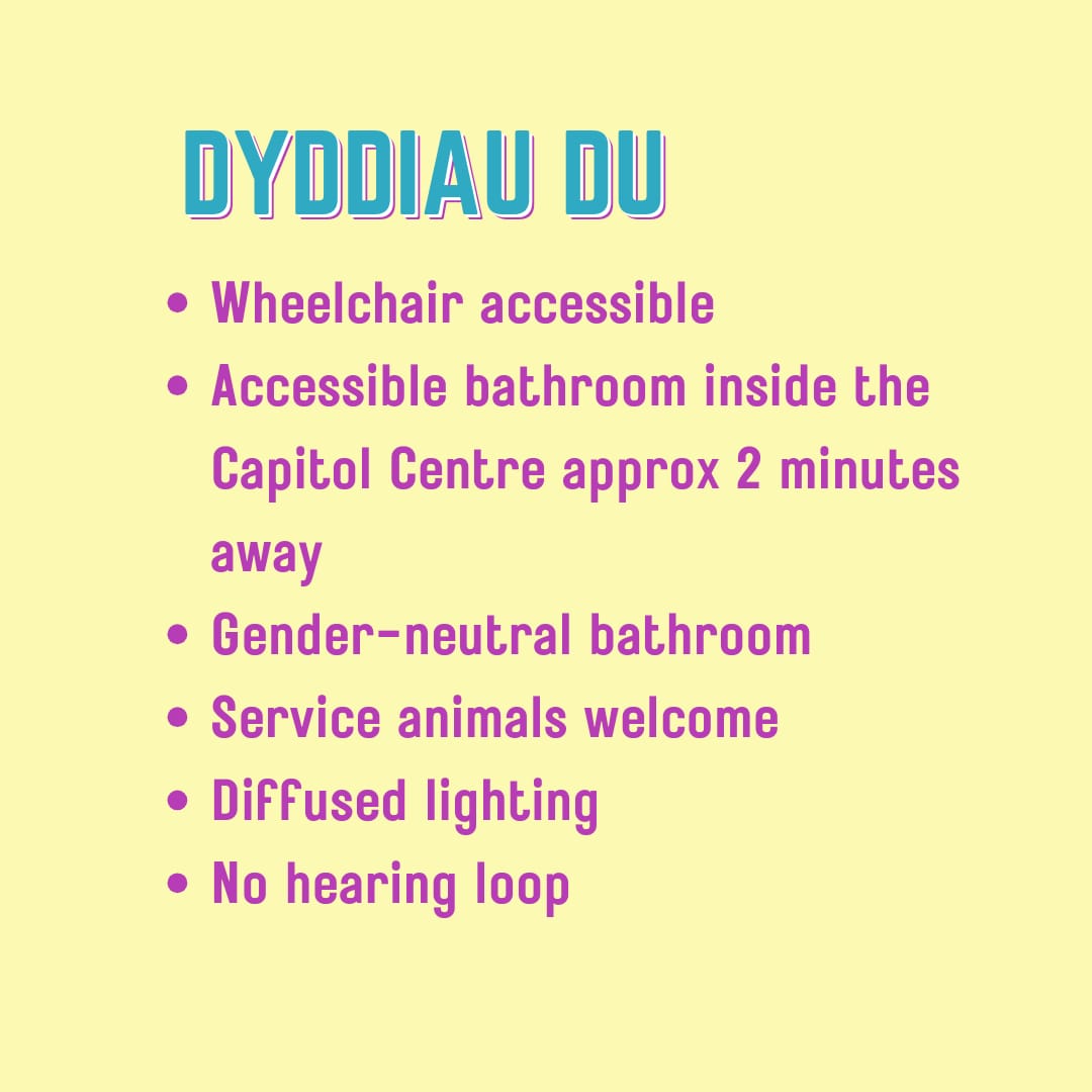 Here's all the access info for the venues we'll be using for most of the weekend - @thequeeremporiu
and @DyddiauDu!

We'll be releasing the access info for the parade by Monday and the afterparty access info a day or two after that!