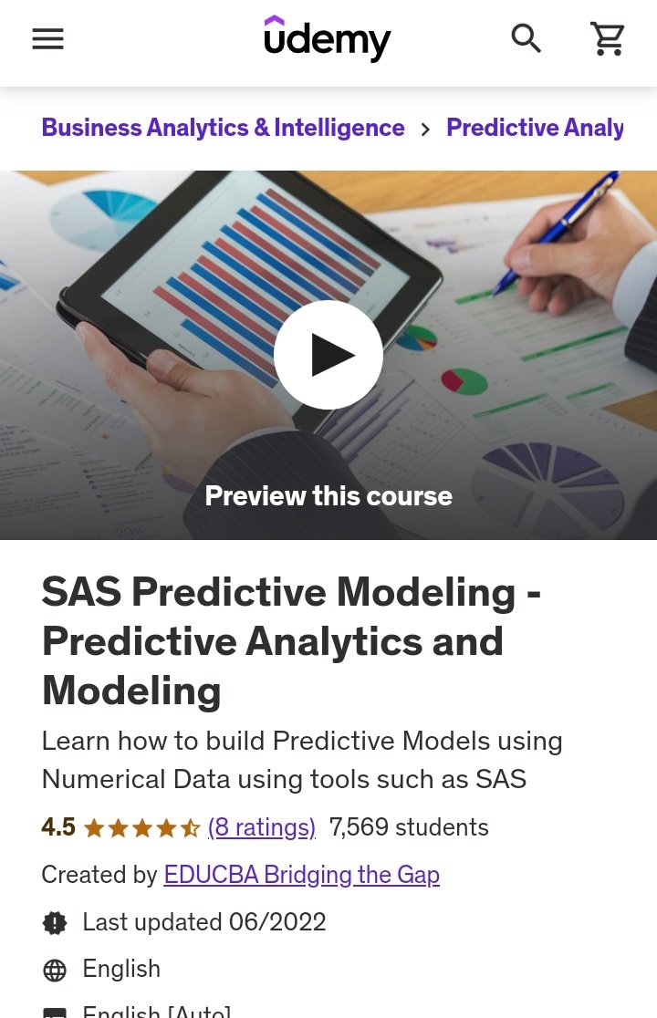 📈 Unlock the power of predictive modeling with SAS! 🧮 Learn to harness numerical data like a pro. Use code EDUCBA99 for an exclusive discount! 🚀 #DataScience #SAS #PredictiveModeling 
#SaaS #100DaysOfCode