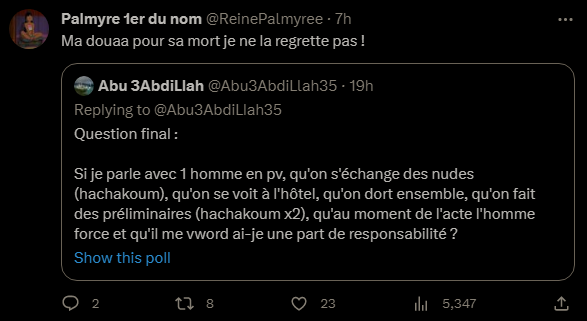 AIcxtraz's tweet photo. @ReinePalmyree @laadifff Dit-elle en jetant des sorts à des inconnus au lieu de prié pour leur guidance musulmane en carton https://t.co/qqtC044Gzd