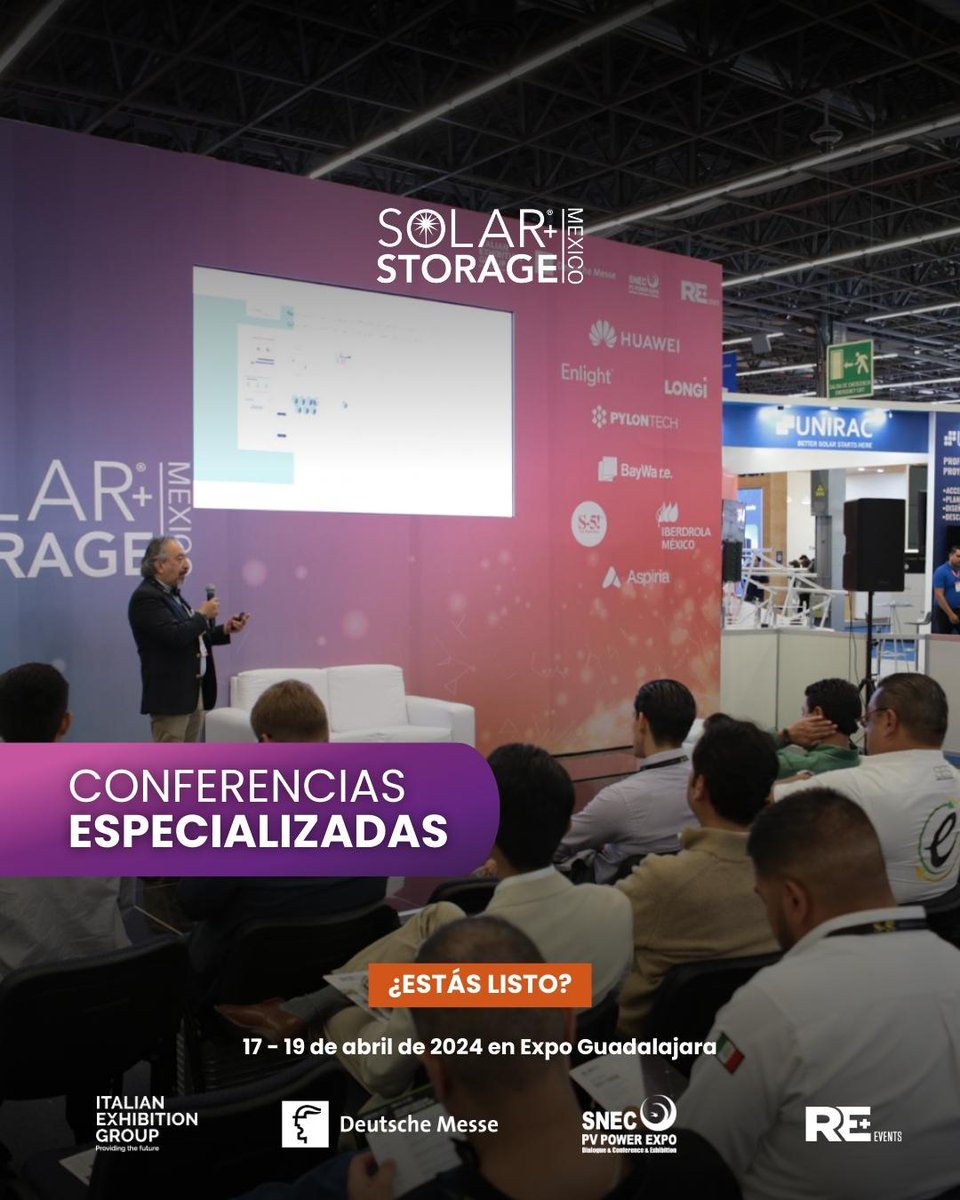 En Solar + Storage Mexico 2024, estamos emocionados de ofrecerte #conferencias especializadas en las últimas innovaciones de energía solar y almacenamiento🔋.

🗓️17 al 19 de abril 2024| Expo Guadalajara
#EnergíaSolar #Almacenamiento #InnovaciónEnergética #SSM2024