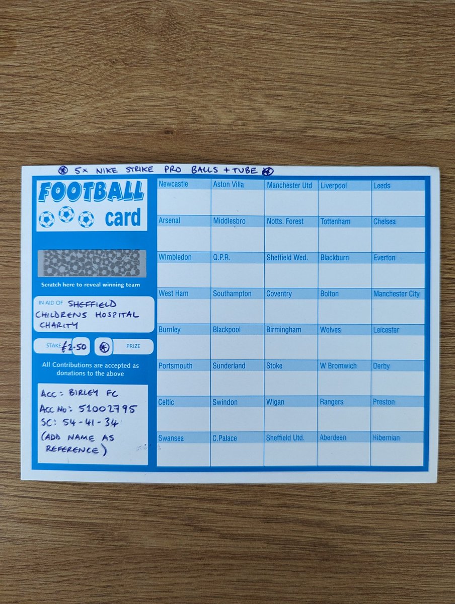 ** Competition Card 2**

5x brand new Size 5 Nike Strike Pro match balls and Mitre five ball tube.

£2.50 a square

Funds to <a href="/SheffChildrens/">Sheffield Children's</a> charity (See our pinned tweet).

#grassrootsfootball RT's appreciated