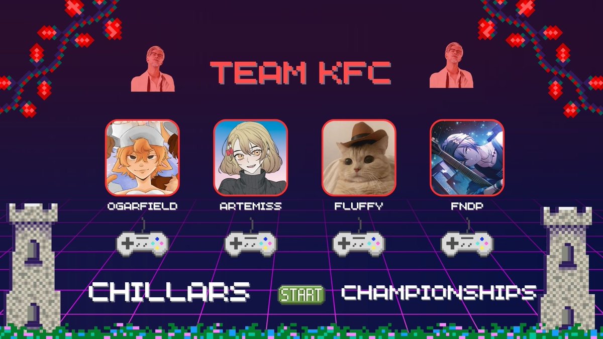 CHChampionship's tweet photo. Announcing Team KFC!
@oGarfield_
Artemiss
@MrTurtleman5252 
@fndp_ 
Watch them compete in CH 15 on September 23rd at 10am ET! https://t.co/iJKZkqMVVz