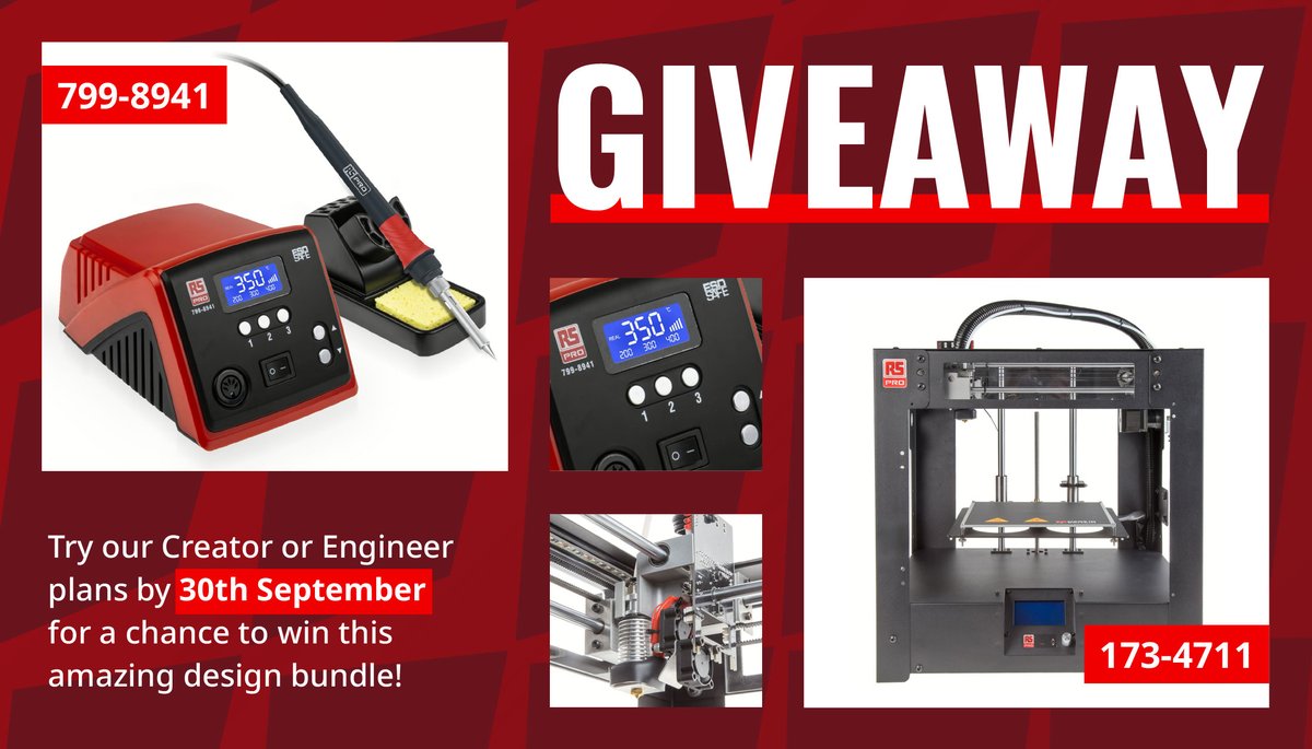 RSDesignSpark's tweet photo. Are you a DS Creator or Engineer?
Why not give it a try with a 7-day free trial now and get automatically included in this awesome giveaway!
For an extra entry, give this a like and a share.
Good luck!
https://t.co/3npi5if8Ui
#Engineering #Giveaway #DSCreator #DSEngineer https://t.co/9JbGzK4w0n