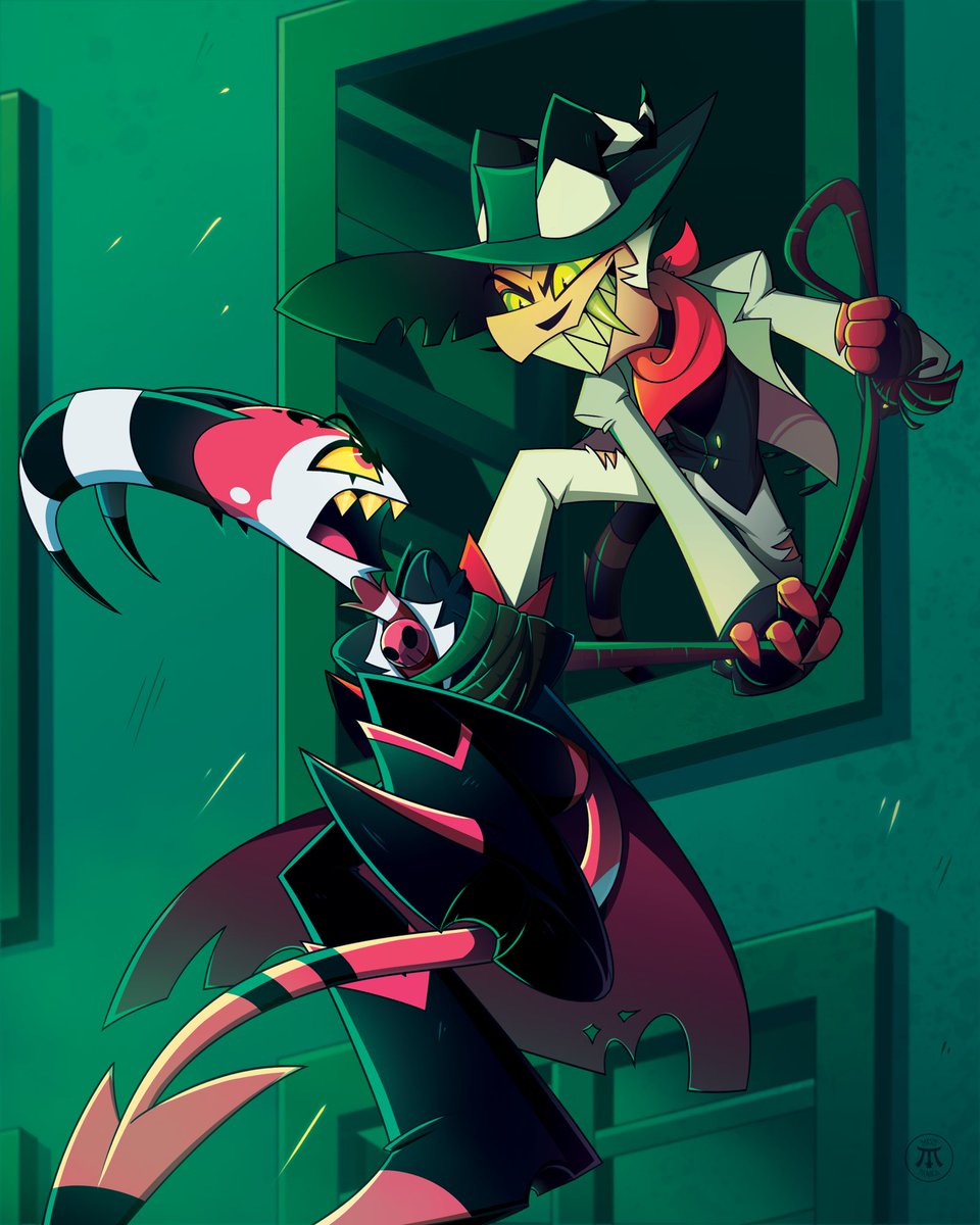 HEEEY, hope you guys enjoyed the newest #helluvaboss episode!!💚🎪💔

here’s one of the prints I made for the upcoming signing!😈💚❤️
1/2