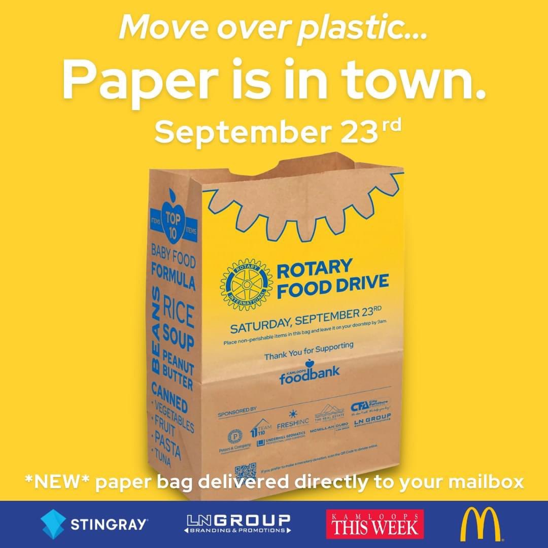 kamfoodbank's tweet photo. Get ready #Kamloops! The Fall Rotary Food Drive is just 2 weeks away! ππ
Keep an eye on your mailbox for the BRAND NEW paper bag, and don't forget to set it out on your doorstep by 9am on September 23rd! π¬ποΈ
Let's make a difference together! ππ
#RotaryFoodDrive https://t.co/D2TytciK2w