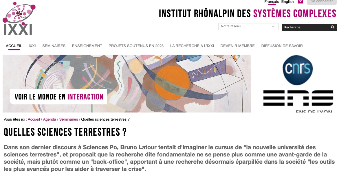 Ça y est, le programme de rêve de la journée "Quelles sciences terrestres?" @ENSdeLyon <a href="/I_X_X_I_/">IXXI</a>  est disponible! Le matin : 5 exemples de telles recherches, l'aprem on imagine des institutions de recherche accueillantes avec <a href="/aamonnz/">Alexandre Monnin</a> et Ch Bonneuil ixxi.fr/agenda/seminai…