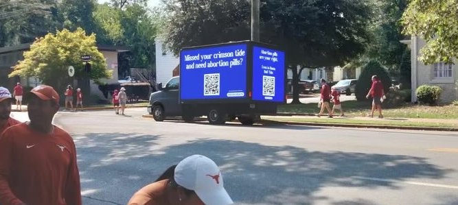 Alabama is one of the most restrictive abortion states in the country. So we’re spreading the word about abortion pills at the University of Alabama’s football game today. (Even if @AGSteveMarshall doesn't want you to know).