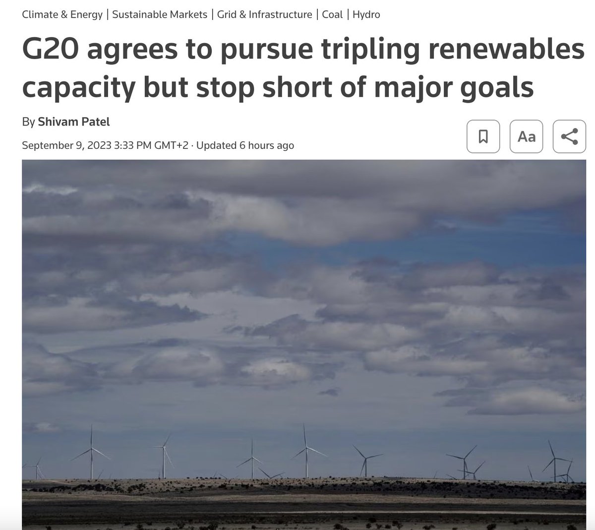 2030 ve 2050'de karbon nötr olmak gibi hedefler zaten vardı ancak alınan aksiyonlar ve yatırımlar yeterli bulunmadığı için dünyanın ekonomik anlamda en büyük 20 ülkesinin bulunduğu toplantıda yenilenebilir enerji yatırımlarının 3 katına çıkması kararlaştırıldı.  Yenilenebilir