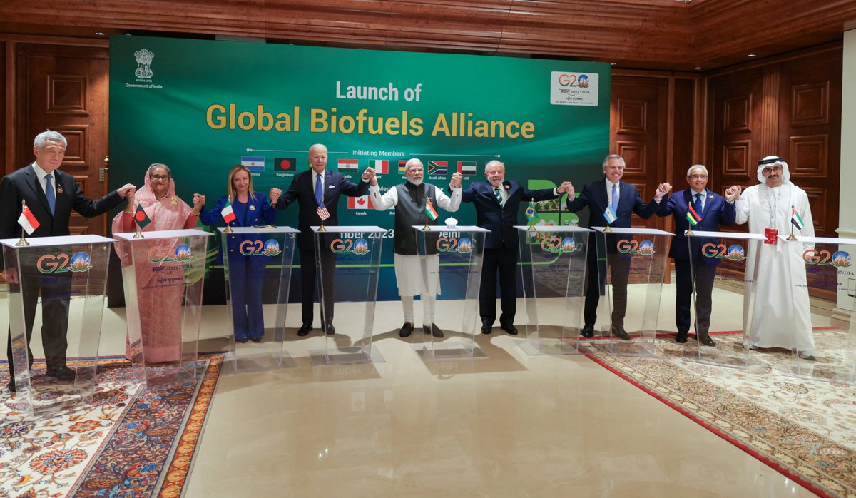 PMO India (@pmoindia) on Twitter photo Together for a Greener Tomorrow!
PM <a href="/narendramodi/">Narendra Modi</a> and other leaders launched Global Biofuels Alliance. Together for a Greener Tomorrow!
PM <a href="/narendramodi/">Narendra Modi</a> and other leaders launched Global Biofuels Alliance.