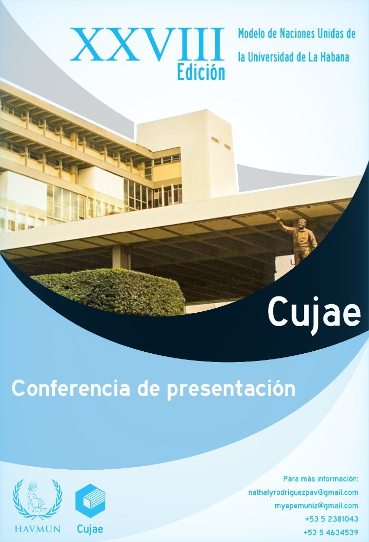 Este martes 12 de septiembre 📆, HAVMUN llega a la Universidad Tecnológica de La Habana (CUJAE) 💚, novedad que trae la XXVIII edición del modelo. 
Para más información ℹ️ contactar a los correos o teléfonos que aparecen en la convocatoria📝.

#HAVMUN2024
@AlmaCujae