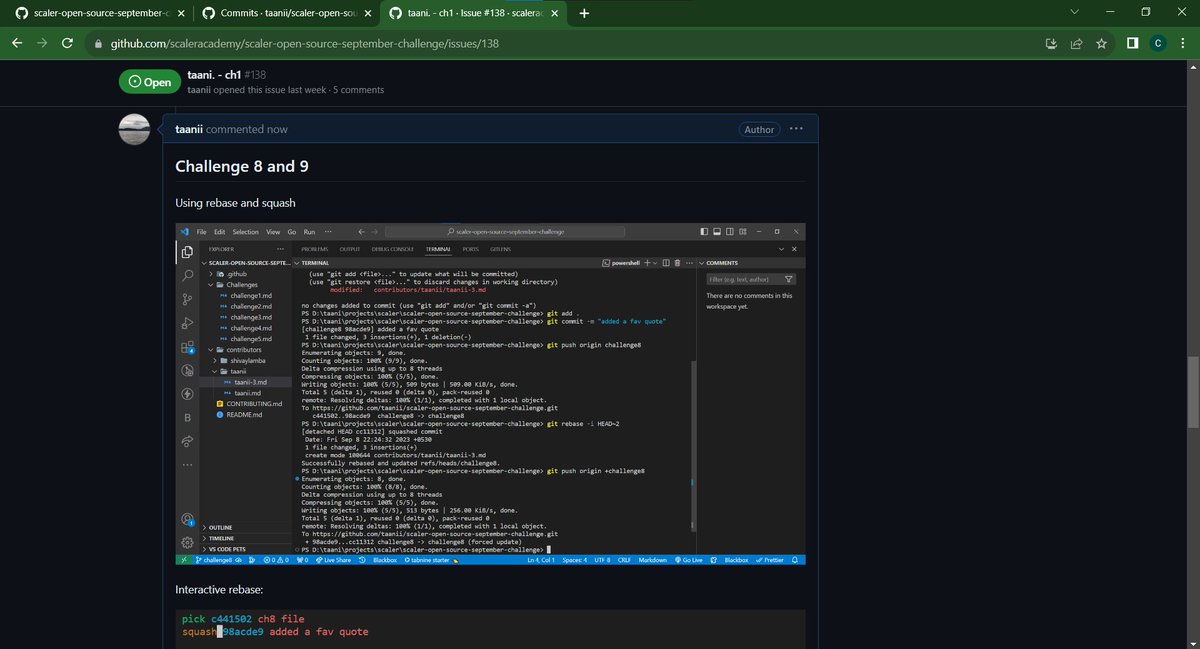 chaitanya8921's tweet photo. Hey All, I have completed #task9 of #OpenSourceSep Challenge with @Scaler_Official Discord Community.

This helps me stay consistent with learning
You can join the community HERE - https://t.co/So2zrik17b 

#Opensourcesep #ScalerDiscord #Scaler #30daysofopensource  #100daysofcode https://t.co/6nrgHihbAO