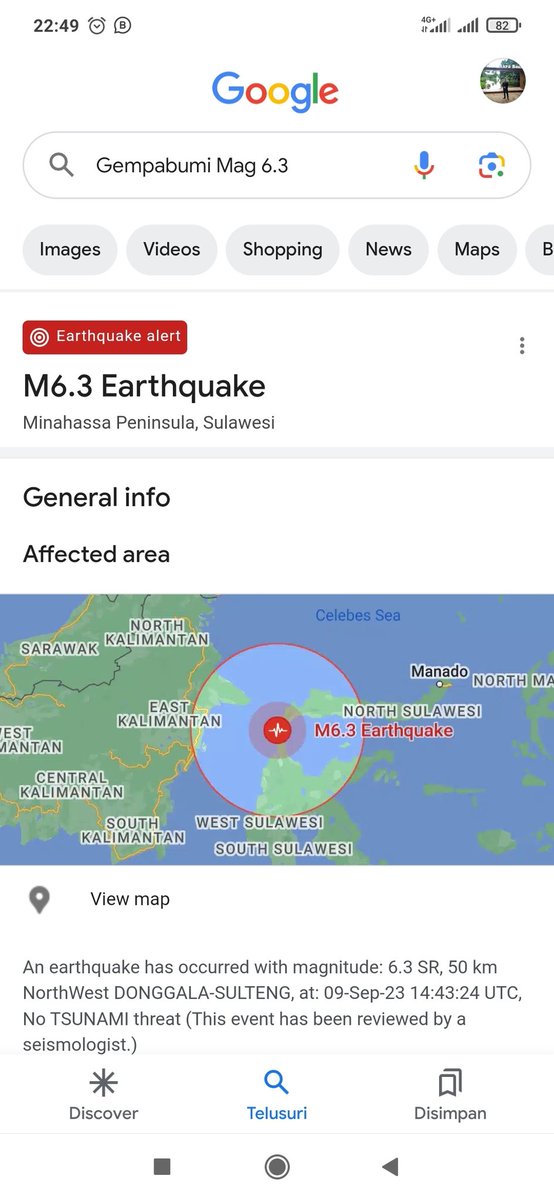 IndonesiaTod4y's tweet photo. Info Gempa dirasakan Mag:6.3, 09-Sep-23 21:43:24 WIB, Lok:0.03 LU, 119.80 BT (Pusat gempa berada di laut 50 km barat laut Donggala), Kedlmn:10 Km 

#earthquake #gempa #gempabumi #bencana #berita #palukoro #donggala #palu #sulteng #pantebarat #tambu #pusatgempa #gempapalu #BMKG https://t.co/lHp7KDrgnn