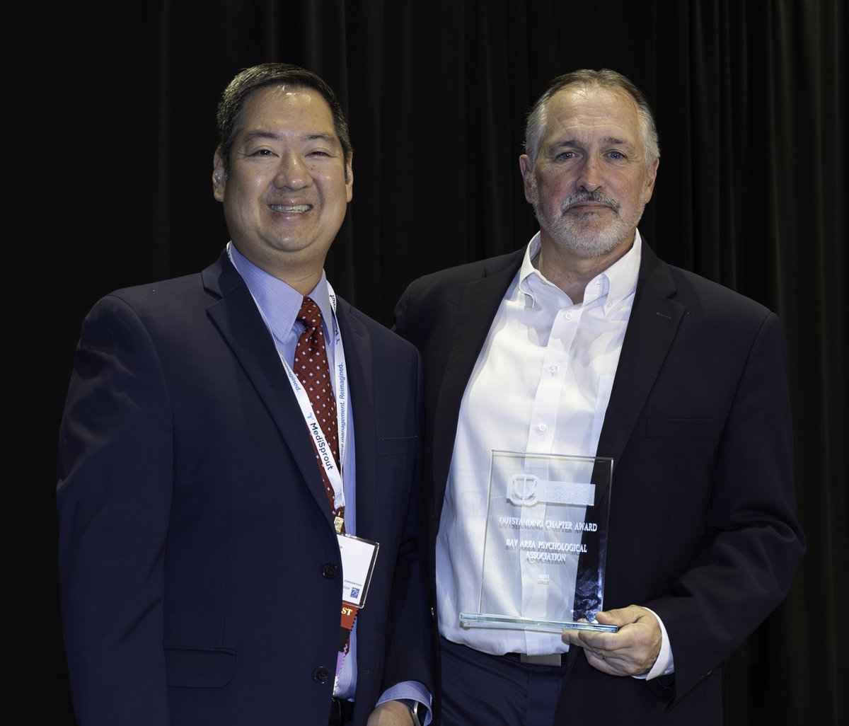 Congratulations Bay Area Psychological Association! CPA Past President David Lin, PsyD (left) presented the award to Paul Marcille, PhD during Saturday's Keynote Session. #CPA2023 #CPA75years