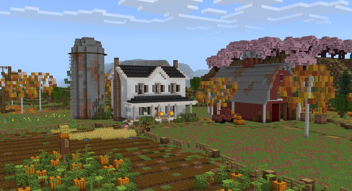 PaleoTechMC's tweet photo. #minecraft #minecraft建築コミュ #Minecraftbuilds #fall #autumn #Pumkinspice #festive #Farm #Farming https://t.co/vt9eTWTCRp