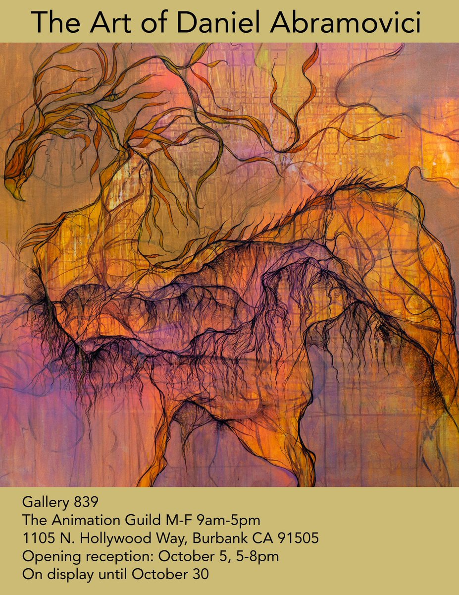abramodan's tweet photo. I have a solo exhibit coming up showcasing my artwork. I will be showing at Gallery 839 in Burbank (it’s in the Animation Guild building 1105 N. Hollywood Way, Burbank CA,  91505). 

Opening night will take place on Thursday October 5th 5-8pm. Hope to see you there! https://t.co/vaIi87VPwn