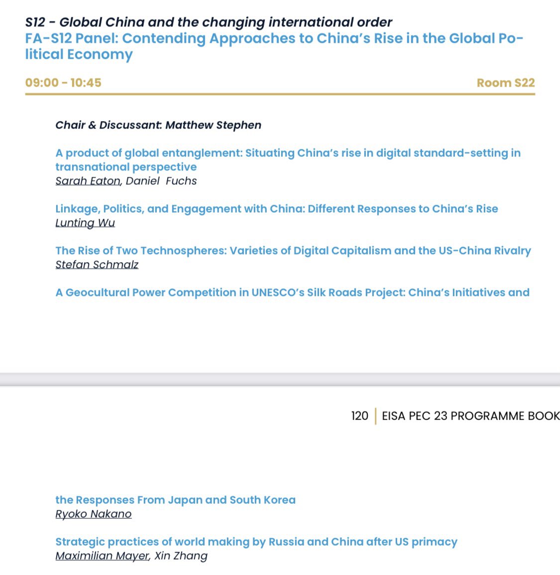 Glad to attend the 16th EISA Pan-European Conference #EISAPEC23 in Potsdam. Yesterday I presented my work on interest groups, securitization, and the western fragmented responses to China’s rise in an esteemed panel organized by <a href="/mapfelschorle/">Matthew Stephen</a>.