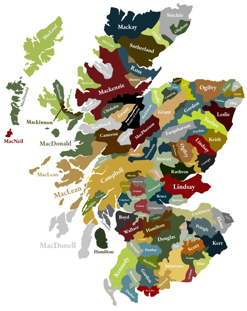 Map of Scottish clans and families