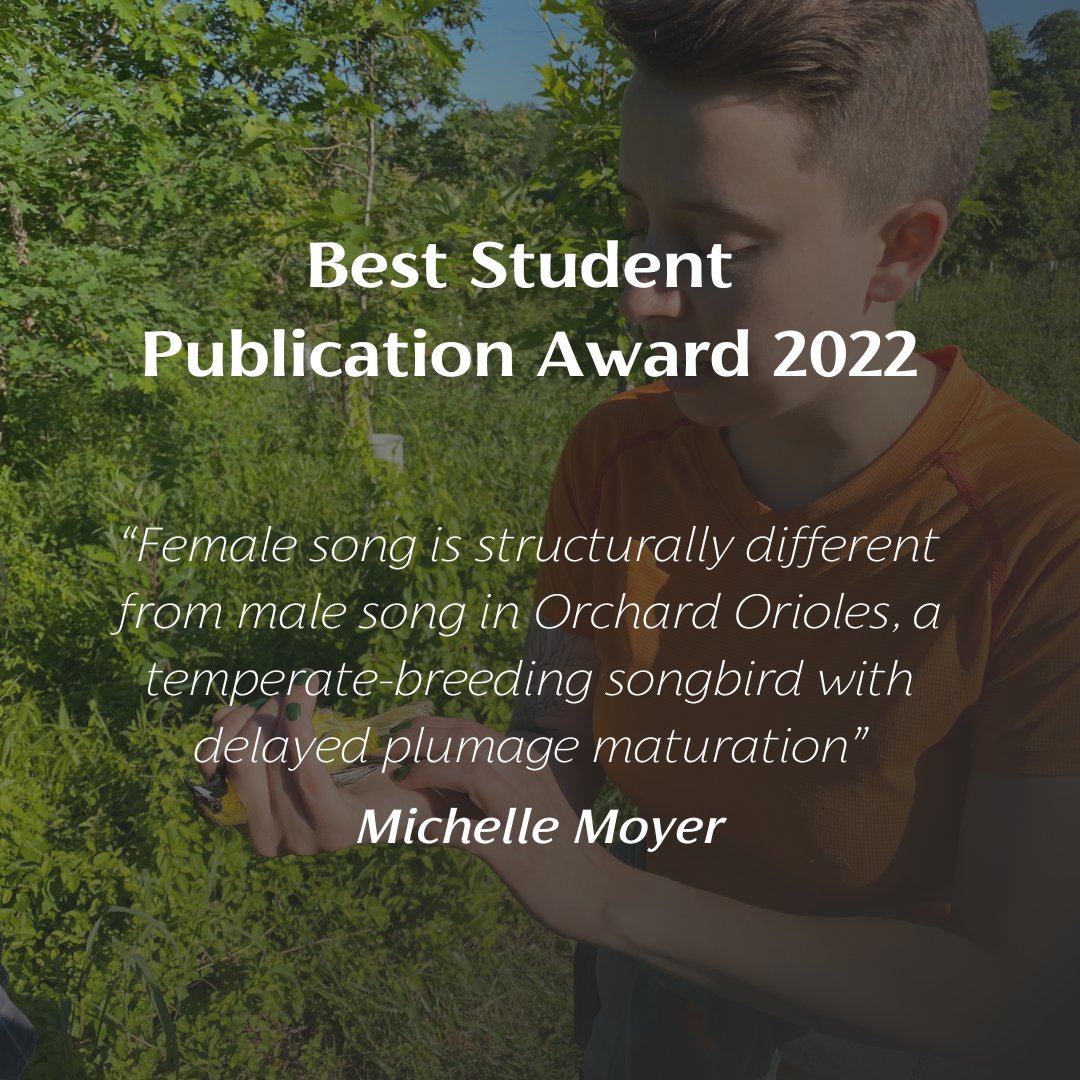FieldOrnith's tweet photo. We have a winner! 🎊🙌 For each volume of the Journal of Field Ornithology, we present an award for the best paper published by a student. 
We are happy to present the award for Volume 93 (2022) to Michelle Moyer! 🥳🎉 https://t.co/Si0cFmNmXy