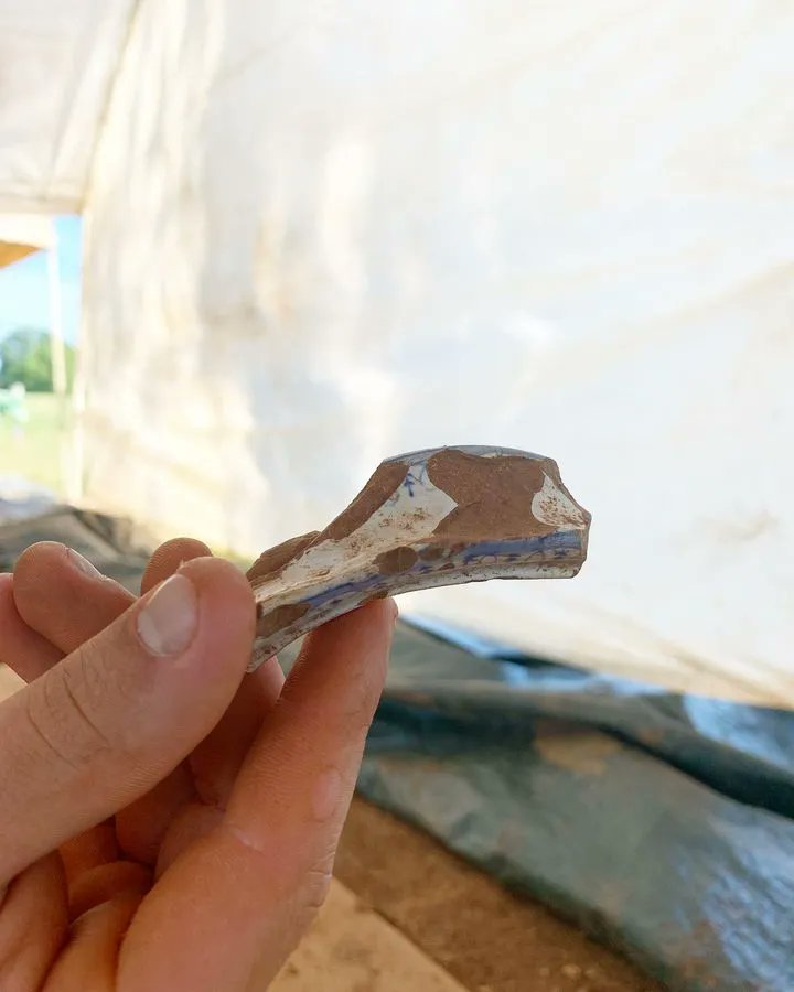 Expeditioners on the north block of the Overseers’ House site found this #unique, multi-rimmed #sherd of a closed-form #vessel. It's decorated on 2 separate rims &amp; would have likely held a lid. 
Stay tuned for more updates as we uncover more of the Overseers House!

<a href="/jmmontpelier/">Madison's Montpelier</a>