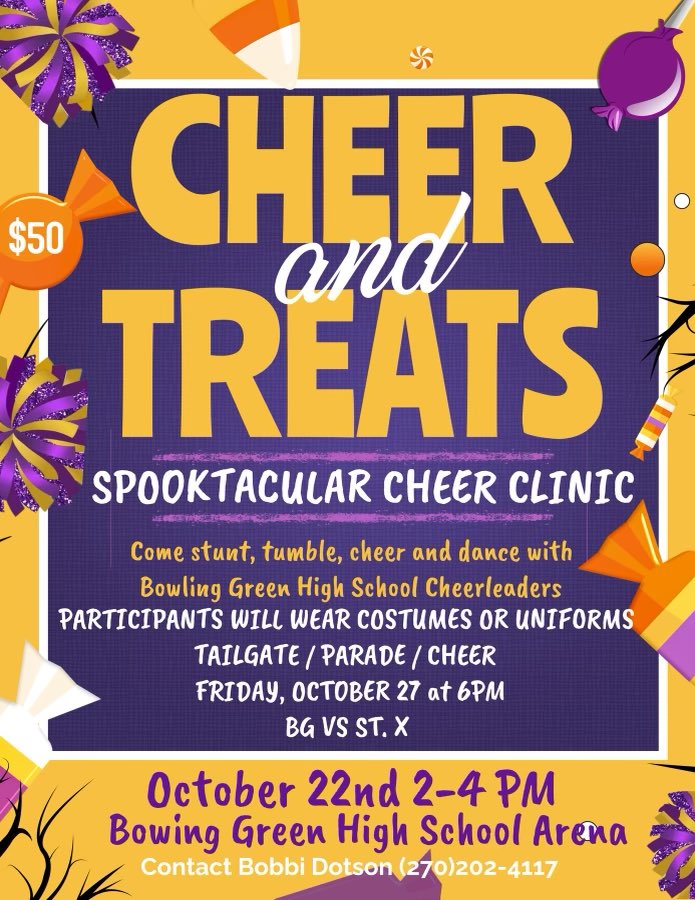 Cheer Clinic = Sunday, October 22nd Tailgate/Parade/Game = Friday, October 27th osp.osmsinc.com/BowlingGreenIS…