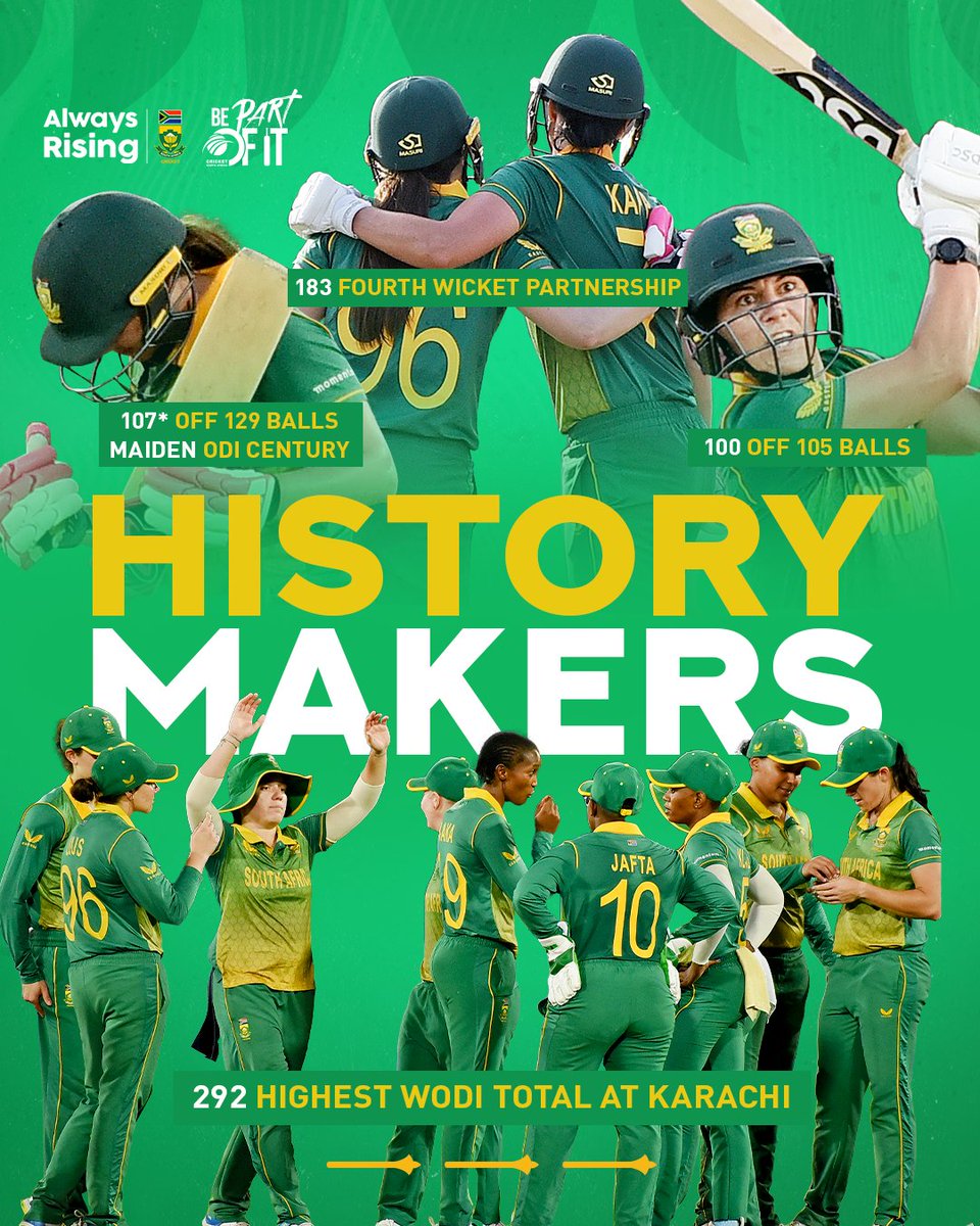 ProteasWomenCSA's tweet photo. 𝙃𝙚𝙧-𝙨𝙩𝙤𝙧𝙮 𝙈𝙖𝙠𝙚𝙧𝙨 ! 

🇿🇦 @SuneLuus &amp; @kappie777 re-wrote the history books in Karachi with mammoth partnership &amp; individual accolades 🖊 

#AlwaysRising #PAKWvSAW https://t.co/L32yWaa3kd