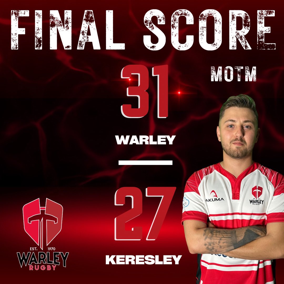 ⚔️ WARLEY 31 - 27 KERESLEY ⚔️

WHAT A GAME! 🏉

Hard work in the sun! ☀️

The warley boys came away with a fantastic win under difficult circumstances! 👀

Man Of The Match - Jack Robbins 

#WeAreWarley 

🔴⚪️🔴⚪️