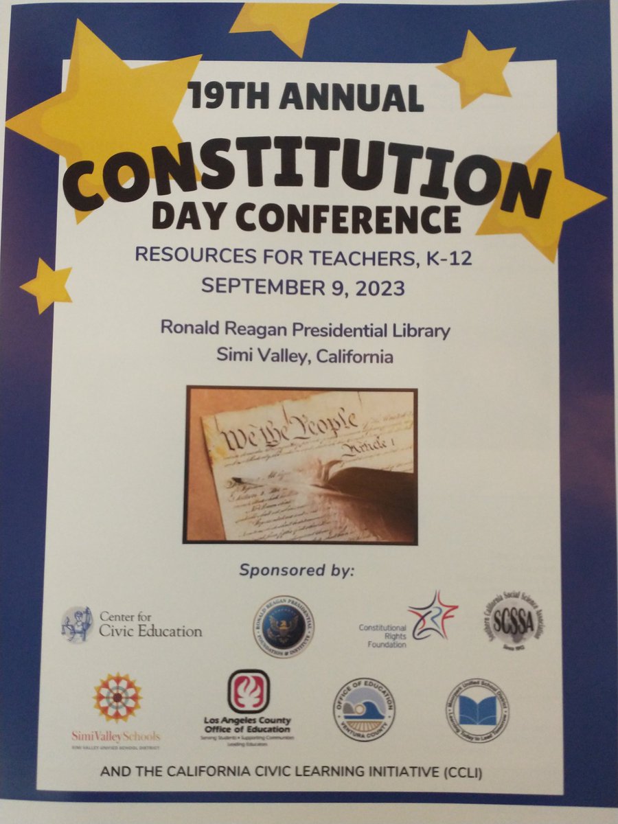 AlissaIrion's tweet photo. Interacting with outstanding educators and civically-engaged students at the 19th Annual Constitution Day Conference at the Ronald Reagan Presidential Library. Looking forward to Constitution Day on September 17! @CivicEducation https://t.co/kPmmJKzTa2