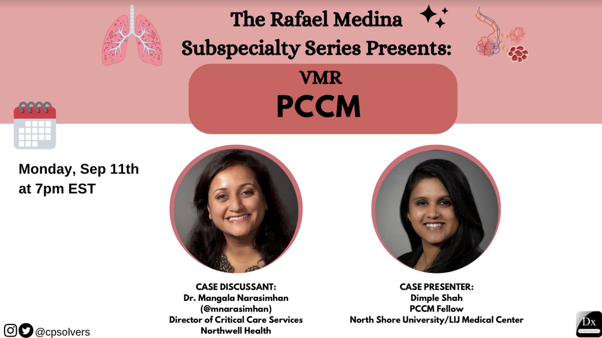 #MedTwitter This one will be sure to *take your breath away* Join us for our next Subspecialty Series LIVE on Monday, Sept. 11 at 7pm EST for a Pulmonary and Critical Care case with @mnarasimhan and Dr. Dimple Shah! We hope to see you there: bit.ly/31LWIKg