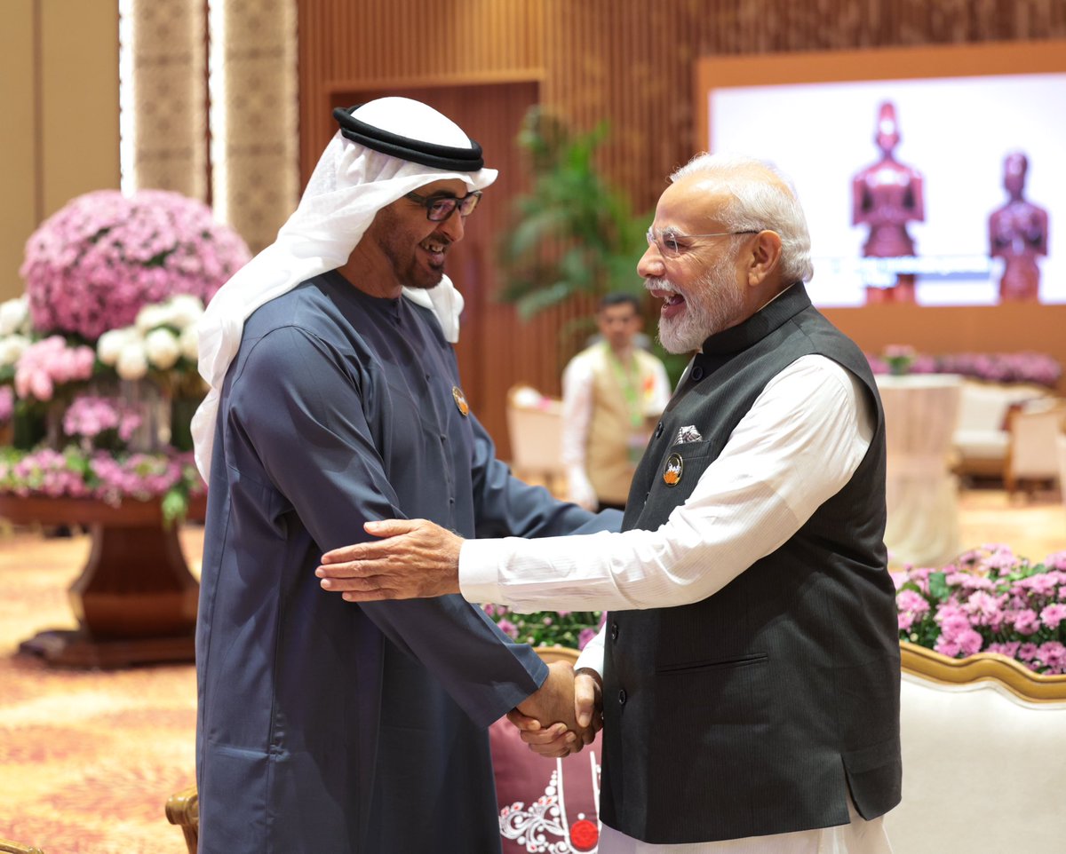 Narendra Modi (@narendramodi) on Twitter photo Was wonderful meeting His Highness Sheikh <a href="/MohamedBinZayed/">محمد بن زايد</a> in Delhi. India deeply values his insightful views and passion towards furthering global good. Was wonderful meeting His Highness Sheikh <a href="/MohamedBinZayed/">محمد بن زايد</a> in Delhi. India deeply values his insightful views and passion towards furthering global good.