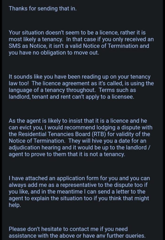 Just for the avoidance of doubt, our members who were forcefully evicted were advised by housing charity Threshold that the eviction was illegal.

Here is a screenshot of the email they received (they have already lodged a complaint with the RTB):