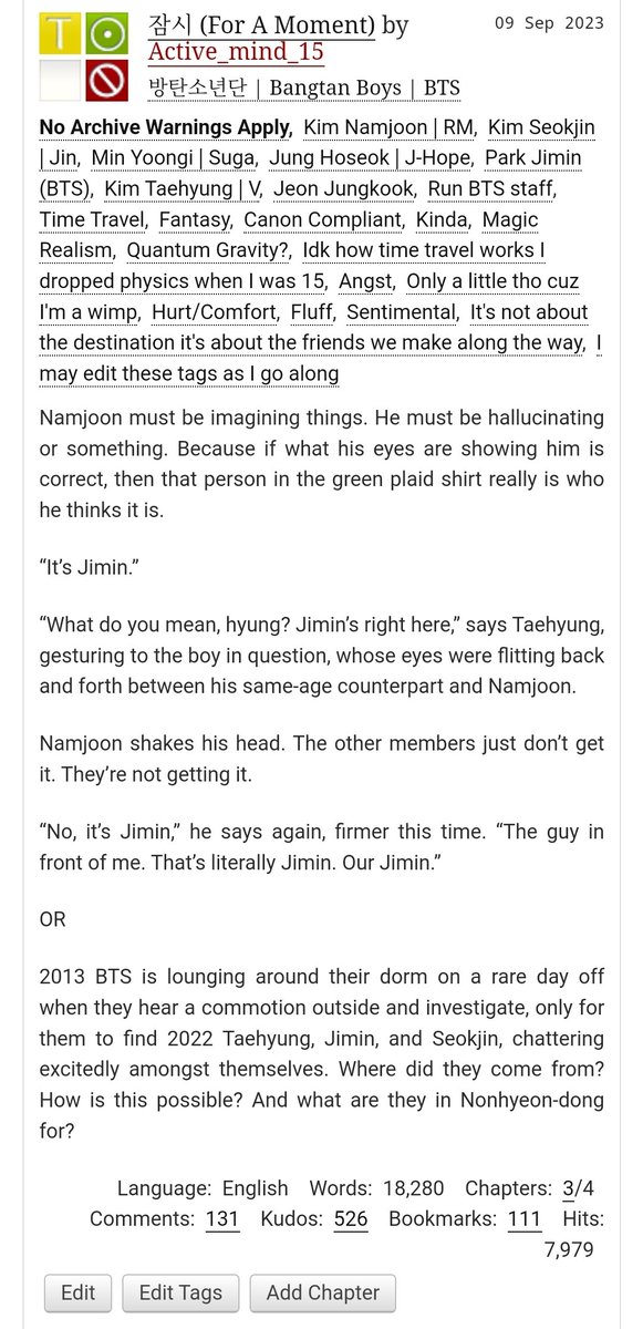 Chapter 3 of 잠시 (For A Moment) is out now!

🔗: archiveofourown.org/works/41216256…