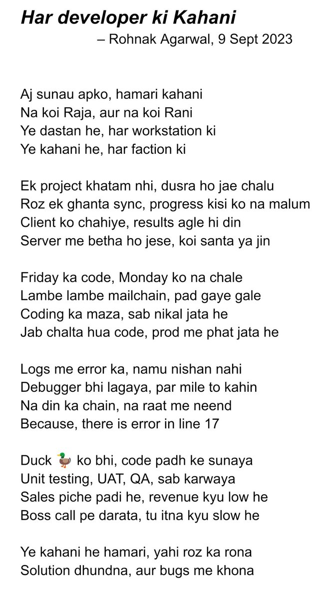 RohnakAgarwal's tweet photo. Har Developer ki Kahani

#song #developers #SoftwareEngineering #rrkas https://t.co/zDeuz1iB1Q