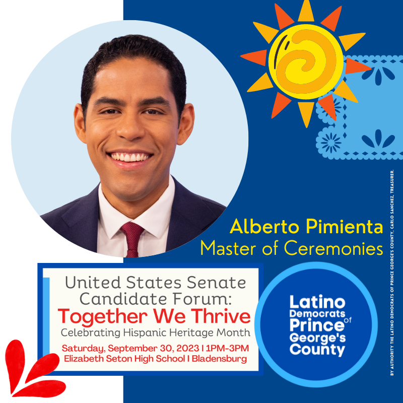 LatinoDemsPGC's tweet photo. Join #LDPGC &amp; emcee Alberto Pimienta, w/ Noticiero Telemundo 44, for our U.S. Senate Candidate Forum. See event flyer https://t.co/mw8YzBPWqE Reg required https://t.co/i9y8XJI36S Qs for candidates? Submit here https://t.co/3c54xCSgSd #LDPGCHHM #MDpolitics #MDdems #HHM2023 #Latino https://t.co/s5tU3tRt9G