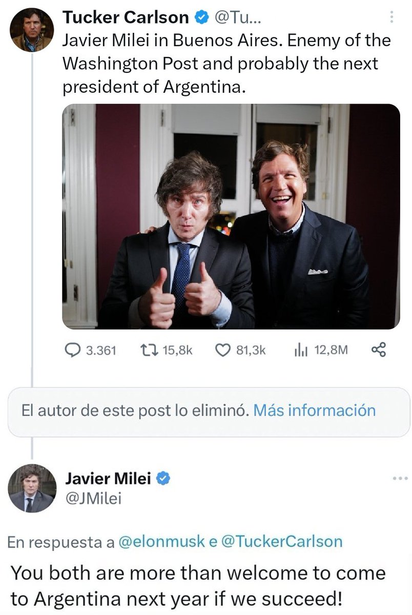 BocaDeRedes's tweet photo. 😃😪 ANÁLISIS DE SENTIMIENTO.
Milei se entusiasmó con un tuit de apoyo de Elon Musk, pero el magnate lo borró y el líder de LLA quedó pagando. 

#VotoEmotivo #Sentiment #InestabilidadEmocional #PolíticosEnRedes #Elecciones2023 https://t.co/3MDZfLbZld
