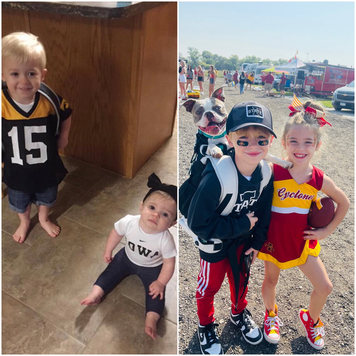 mollyobrien82's tweet photo. 7 yrs later and Mom no longer gets to pick their clothes 💔 I will say they are pretty cute in ❤️💛 #cyclonenation  #FightForIowa https://t.co/zI6lypFtKz