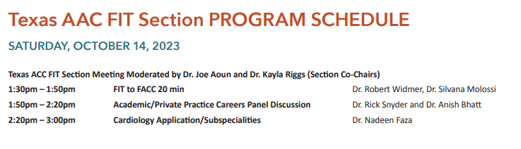 Oct 14th: @KaylaRiggsMD and I will be moderating this very interesting session for our @txchapteracc CV Fellows and IM Residents with these amazing speakers @DrArgyle @silvana_molossi @RickSnyderMD @NadeenFaza (Free registration for Fellows, residents and students!) @CardioNerds