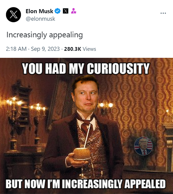 Elon Musk finds Donald Trump's campaign pitch "Increasingly appealing"
#MAGA #Trump2024