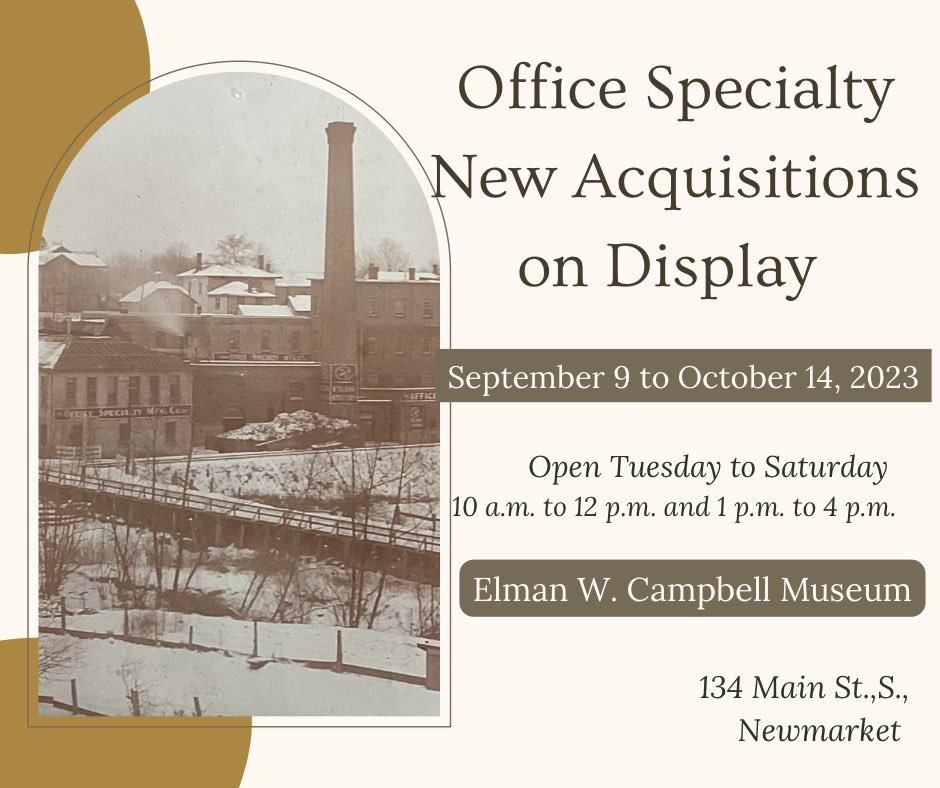 ECM_Friends's tweet photo. We are excited to announce that several new Office Specialty acquisitions are now on display at the Elman W. Campbell Museum.

We invite you to drop-in between September 9 and October 14, 2023 to learn more about Newmarket’s history.

#ECMuseum #NewmarketHistory https://t.co/bMtp6jtRBW