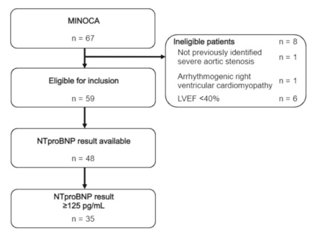 - NT-proBNP ≥ 125 pg/mL occurred in 72 % of patients presenting w MINOCA + an EF &gt; 40% &amp; associated with rehospitalization. #Cardiology #CardioEd 
Congratulations! <a href="/_RobSykes/">Robert Sykes</a> <a href="/ColinBerryMD/">Colin Berry</a> <a href="/amorrow90/">Andrew Morrow</a> 

<a href="/MinnowWalsh/">Minnow Walsh, MD, MACC</a> <a href="/hvanspall/">Harriette Van Spall, MD MPH 🇨🇦</a> <a href="/avolgman/">AnnabelleVolgman MD</a> <a href="/noshreza/">Nosheen Reza, MD, MS</a> <a href="/AHajduczok/">Alexander Hajduczok, MD 🇺🇦🙏</a>