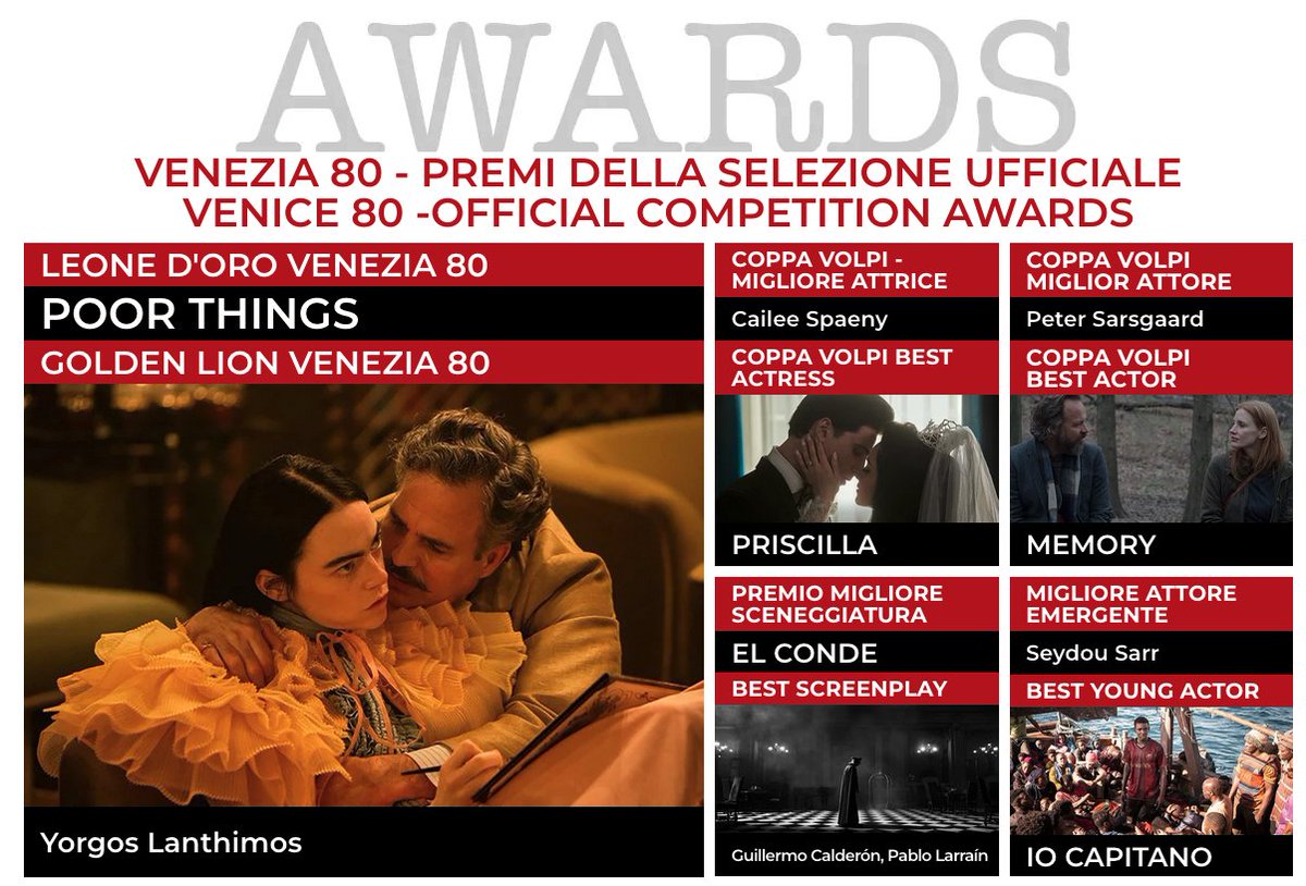 venezianews.it/en/daily2023/h… All the awards of Venice 80 - Silver Lion for Best Director for the film Io Capitano to Matteo Garrone #Venice80 #Venice2023 #VeniceFilmFestival2023
